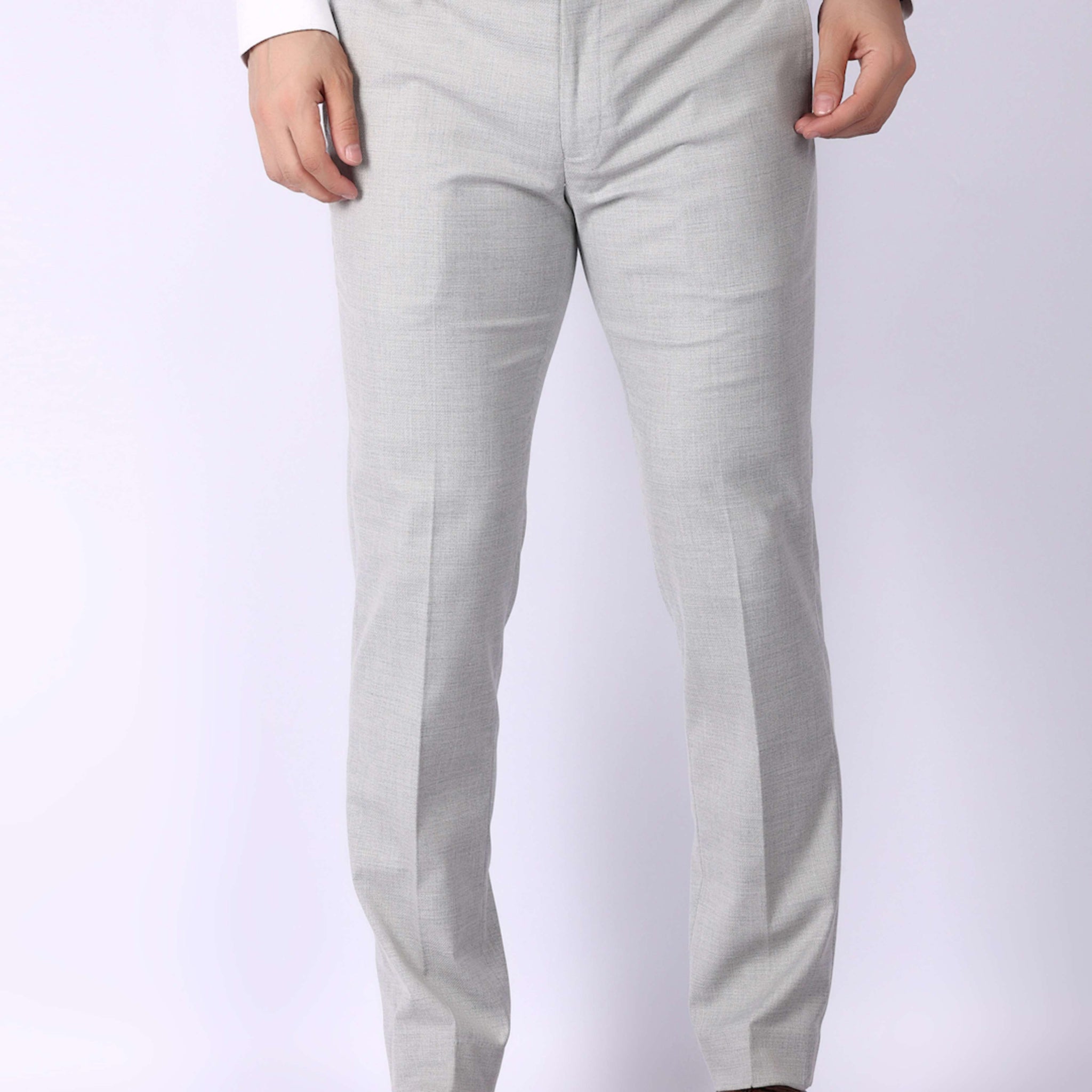 Light Grey Solid Regular Fit Formal Trousers