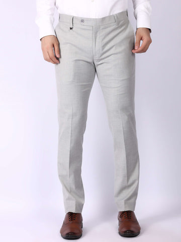 Light Grey Solid Regular Fit Formal Trousers