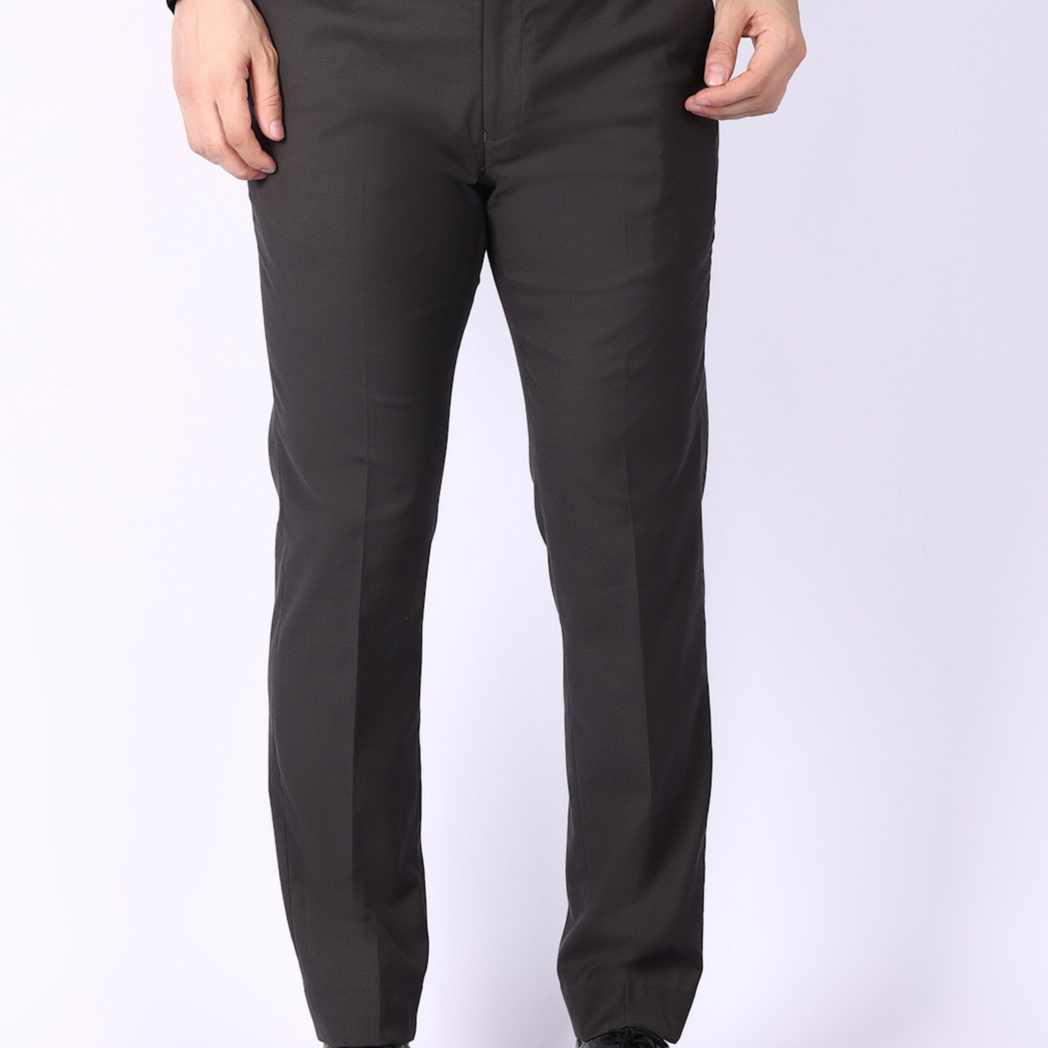 Dark Grey Solid Regular Fit Formal Trousers