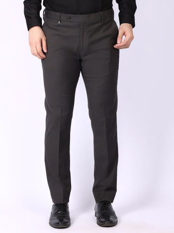 Dark Grey Solid Regular Fit Formal Trousers