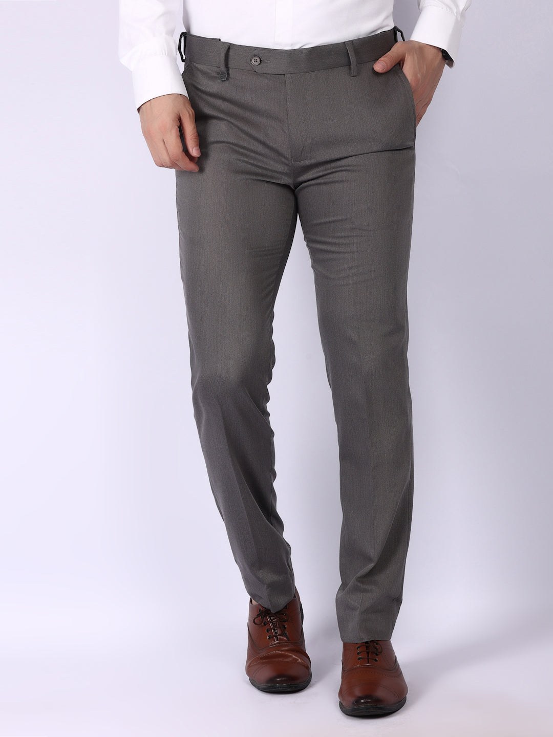 Medium Grey Regular Fit Formal Trousers