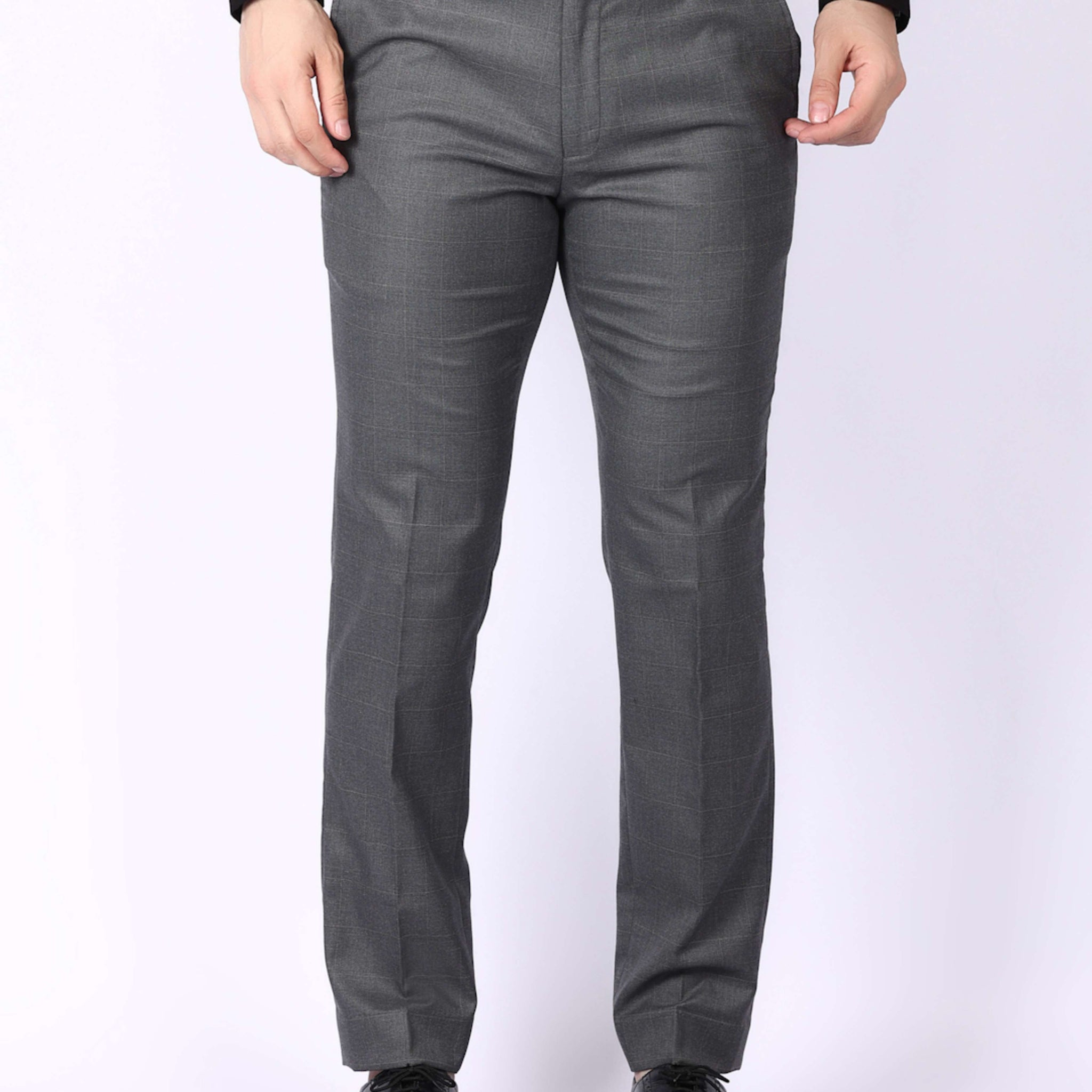 Dark Grey Solid Regular Fit Formal Trousers