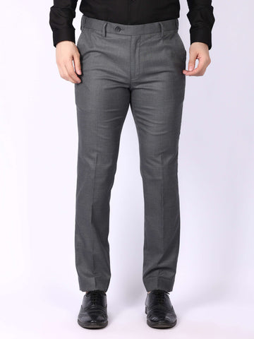 Dark Grey Solid Regular Fit Formal Trousers
