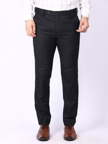 Black Solid Regular Fit Formal Trousers