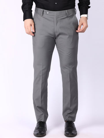 Medium Grey Solid Regular Fit Formal Trousers