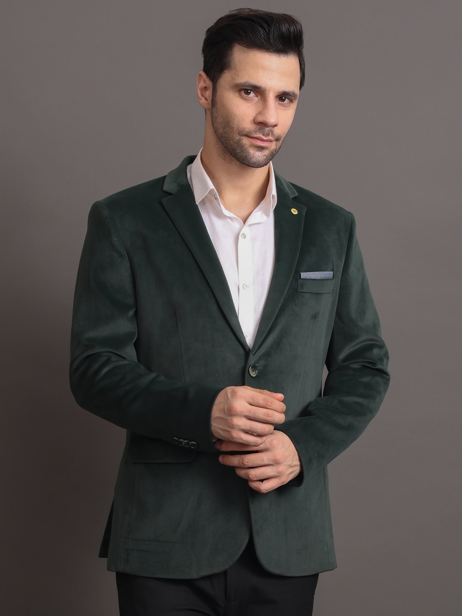 Men's Dark Green Velvet Tailored Fit Blazer
