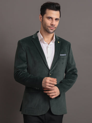 Men's Dark Green Velvet Tailored Fit Blazer