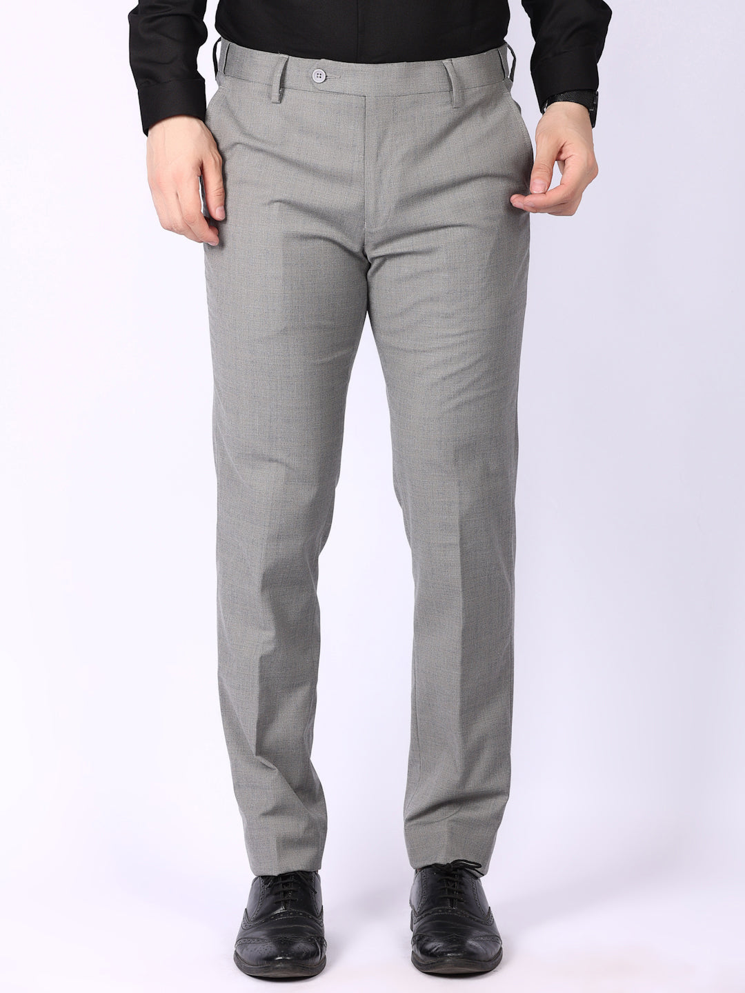 Light Grey Checked Regular Fit Formal Trousers