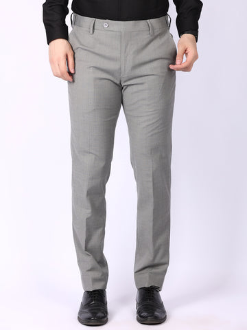 Light Grey Checked Regular Fit Formal Trousers