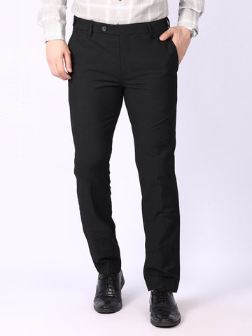 Black Solid Regular Fit Formal Trousers