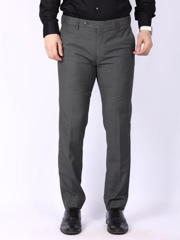 Dark Grey Solid Regular Fit Formal Trousers