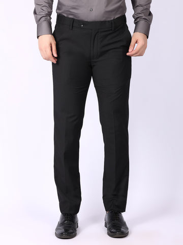 Black Checked Regular Fit Formal Trousers