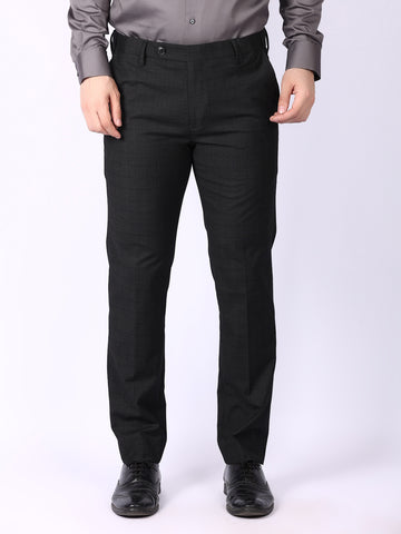 Black Checked Regular Fit Formal Trousers