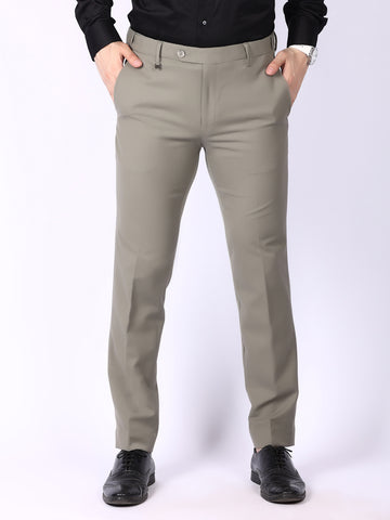 Grey Solid Regular Fit Formal Trousers