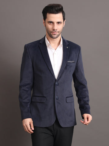 Men's Midnight Blue Velvet Tailored Fit Blazer