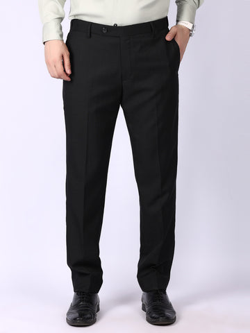 Black Solid Regular Fit Formal Trousers
