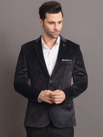 Men's Black Velvet Tailored Fit Blazer