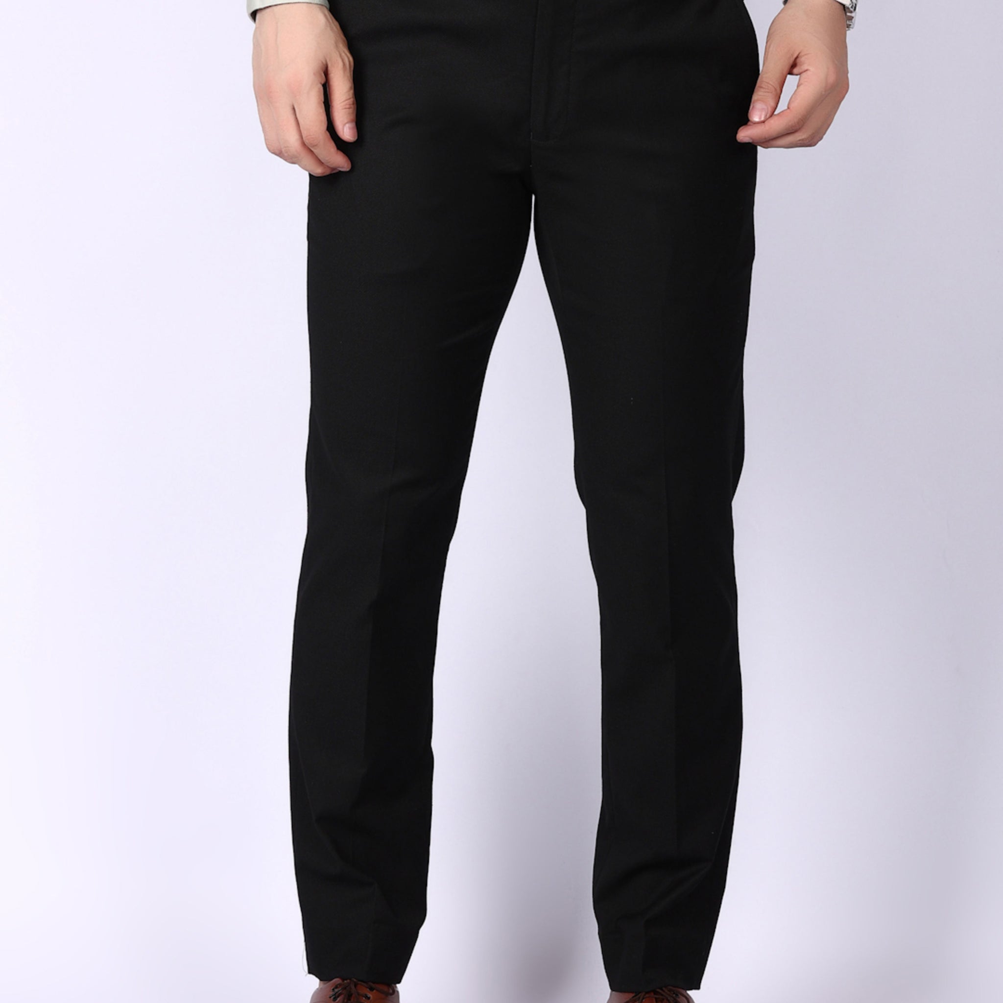 Black Solid Regular Fit Formal Trousers