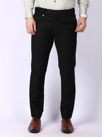 Black Solid Regular Fit Formal Trousers