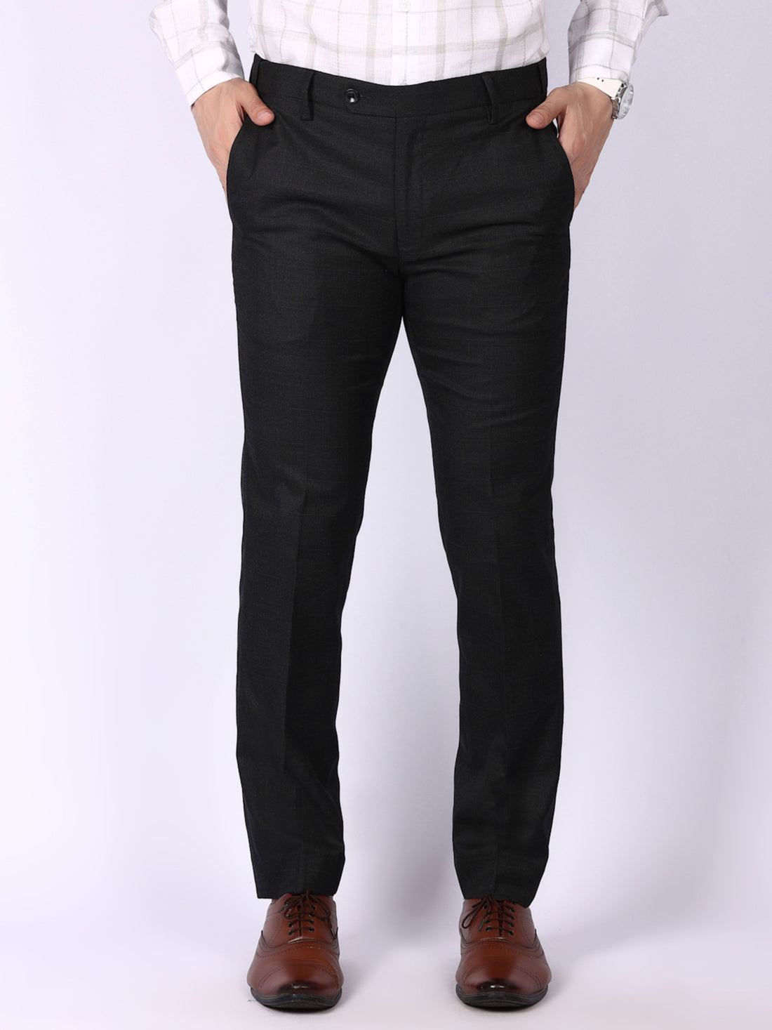 Black Solid Regular Fit Formal Trousers