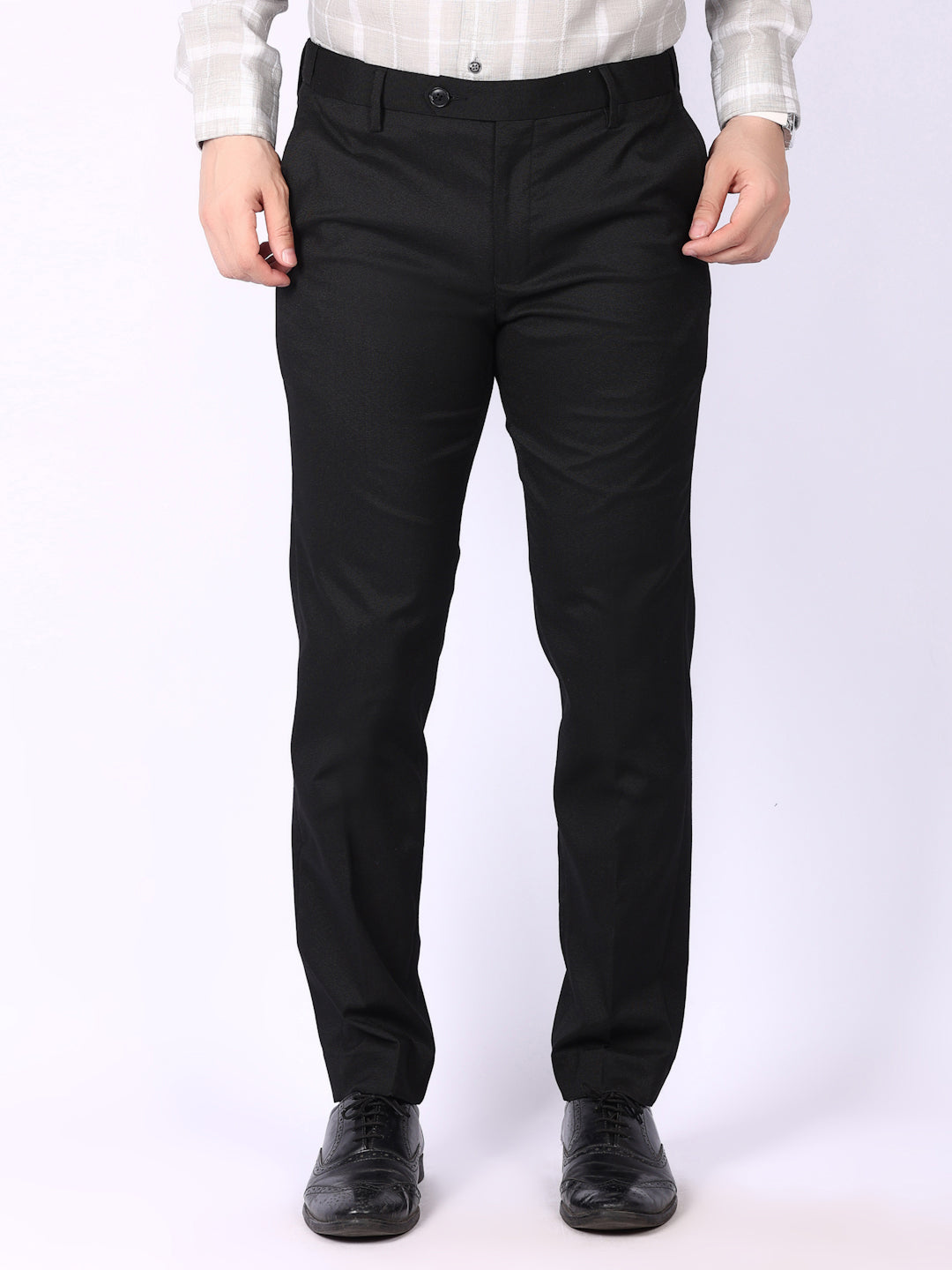 Black Solid Regular Fit Formal Trousers