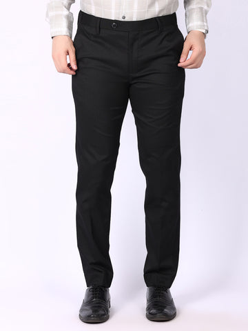 Black Solid Regular Fit Formal Trousers