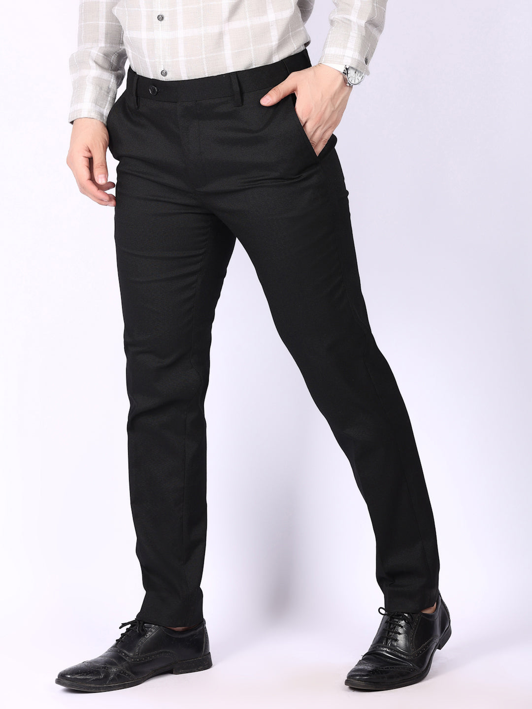 Black Solid Regular Fit Formal Trousers