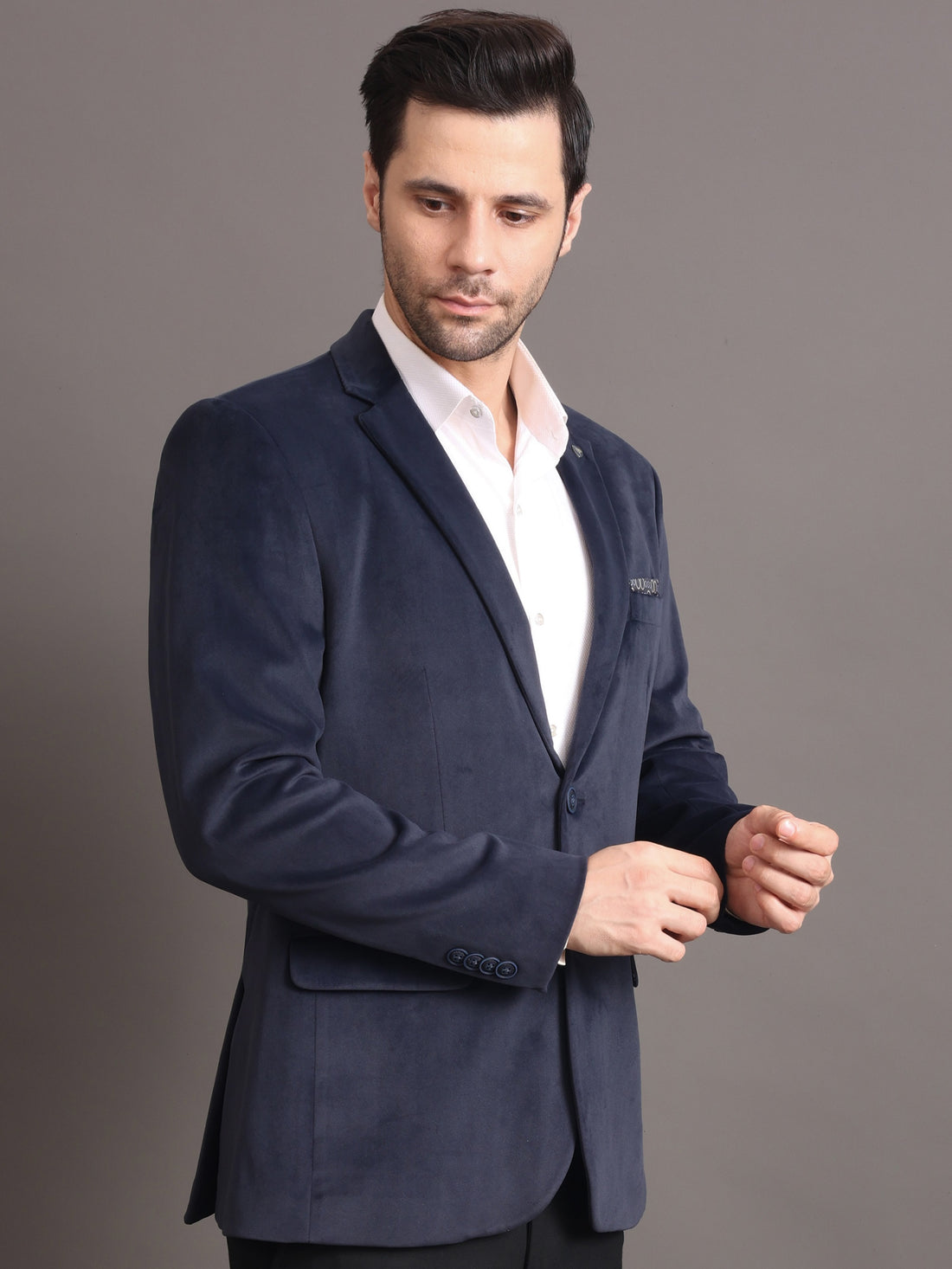 Men's Midnight Blue Velvet Tailored Fit Blazer