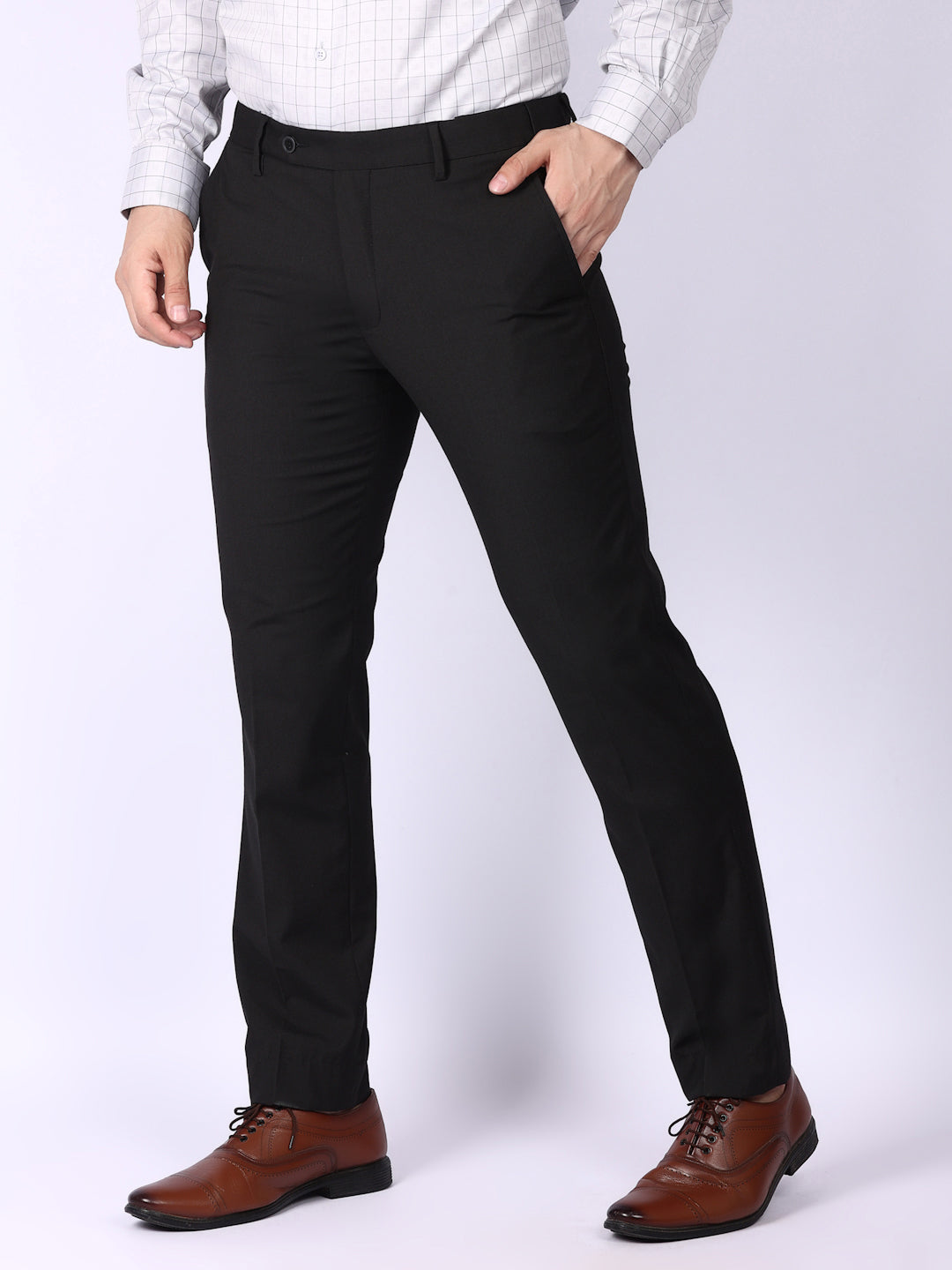 Black Solid Regular Fit Formal Trousers