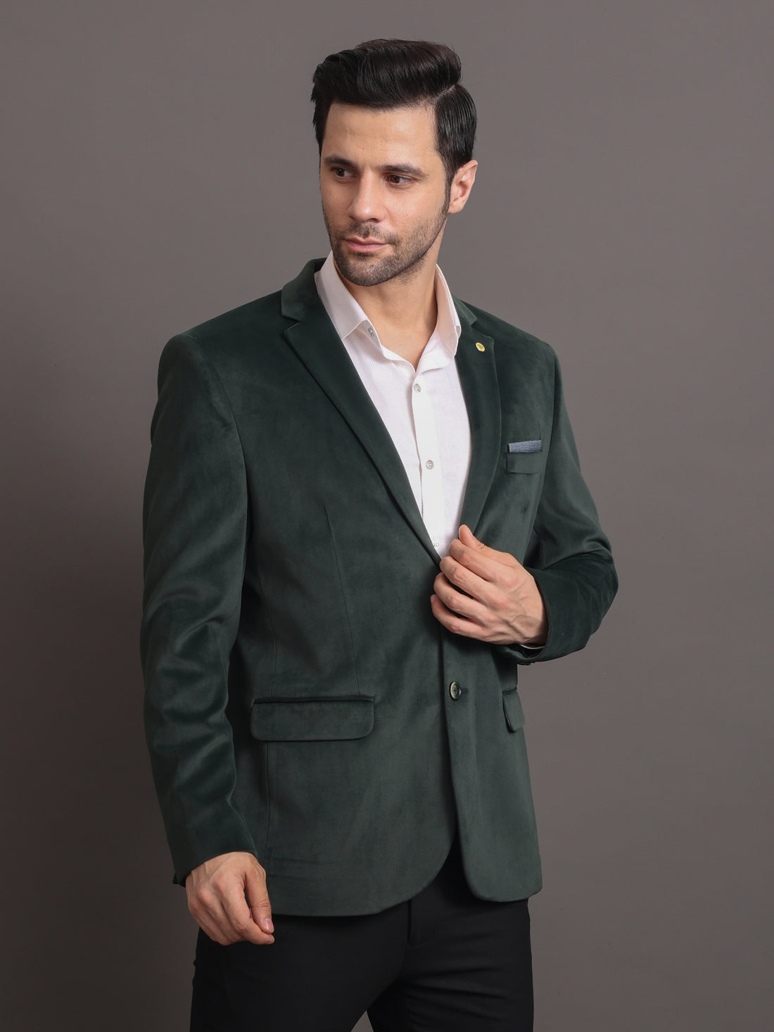 Men's Dark Green Velvet Tailored Fit Blazer