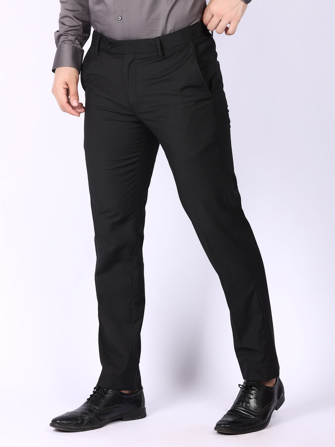 Black Checked Regular Fit Formal Trousers