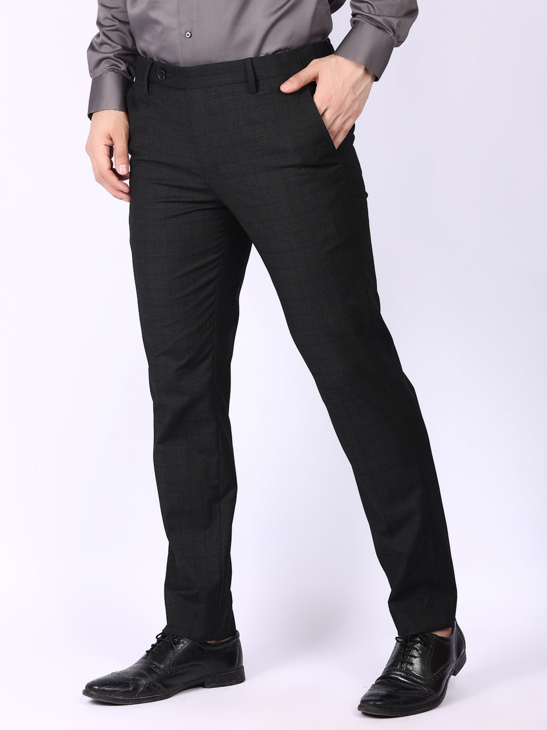 Black Checked Regular Fit Formal Trousers