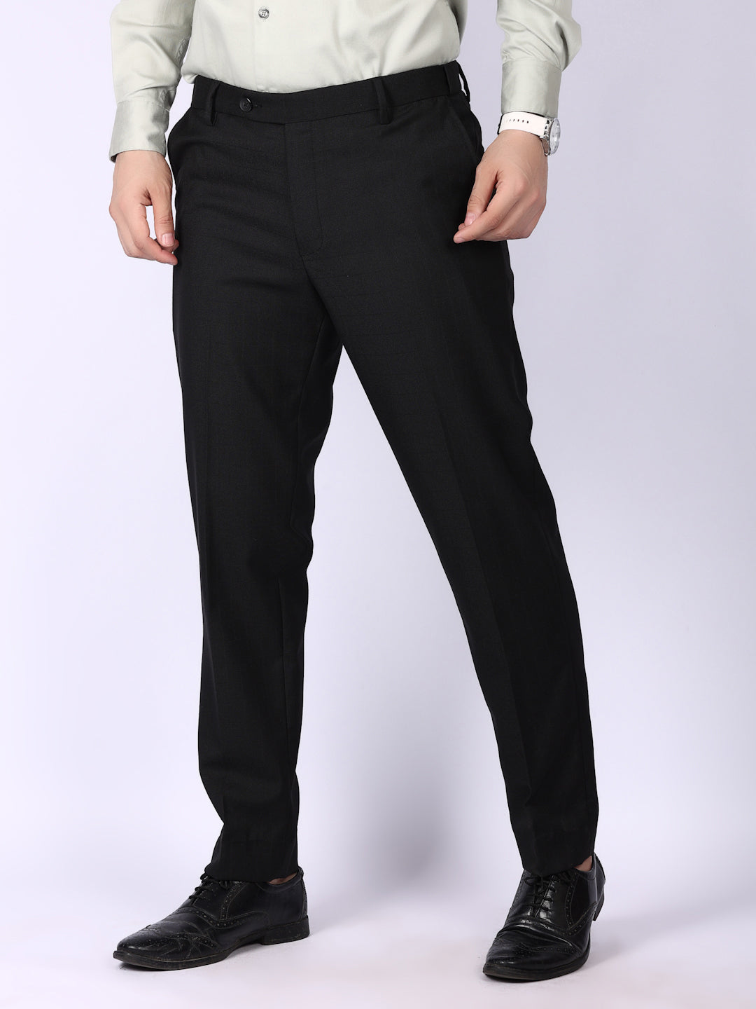 Black Solid Regular Fit Formal Trousers