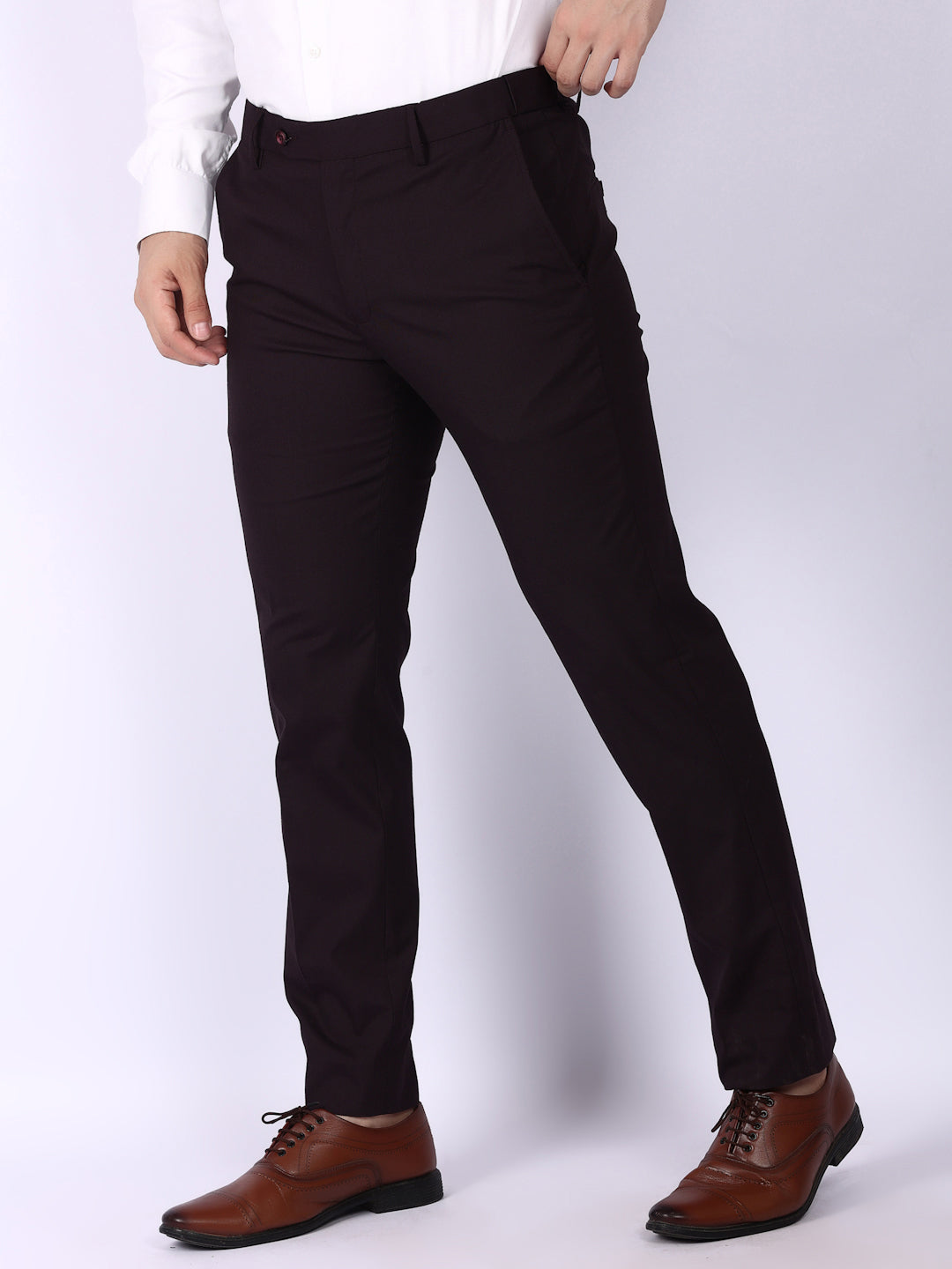 Wine Solid Regular Fit Formal Trouser