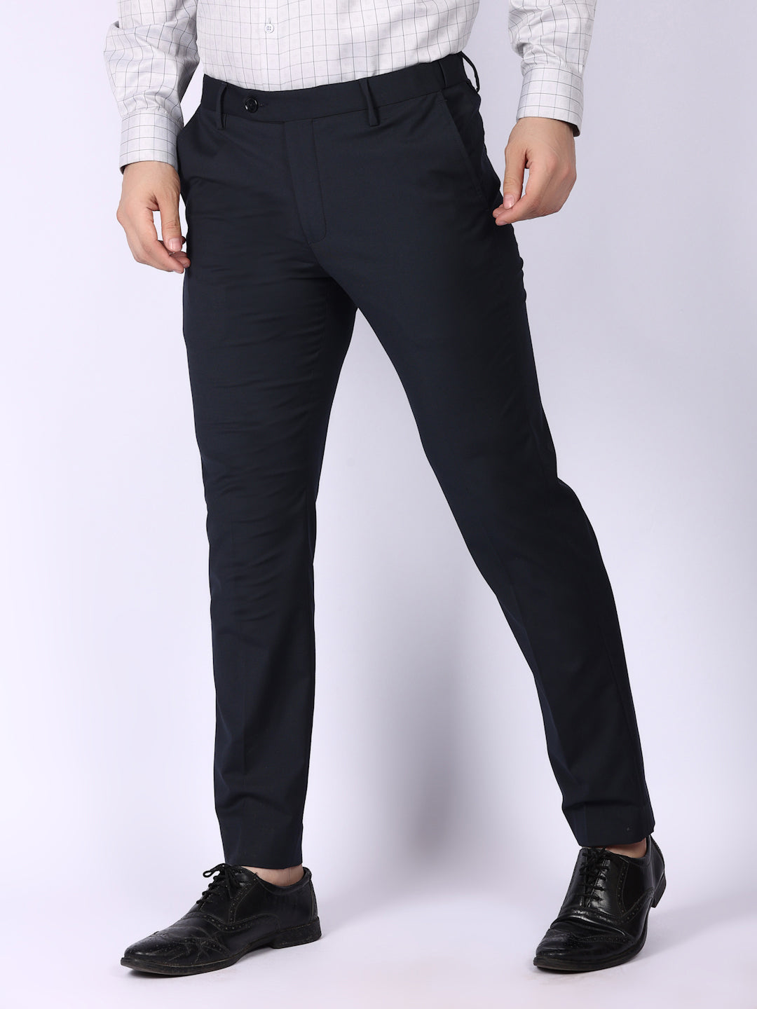 Black Solid Regular Fit Formal Trousers