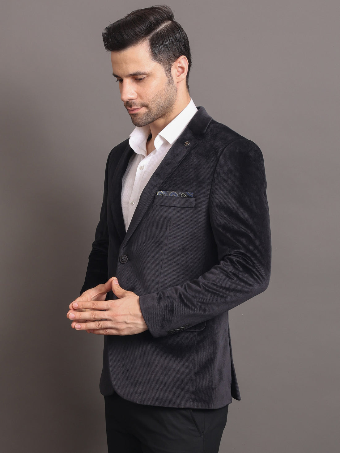Men's Black Velvet Tailored Fit Blazer