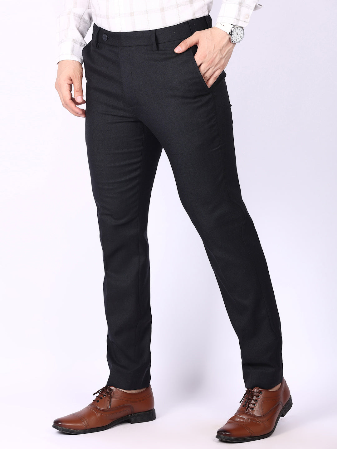 Black Solid Regular Fit Formal Trousers