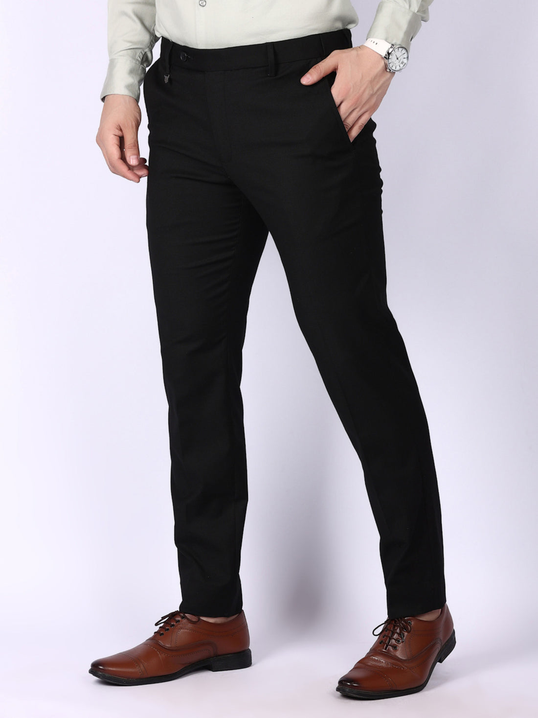 Black Solid Regular Fit Formal Trousers