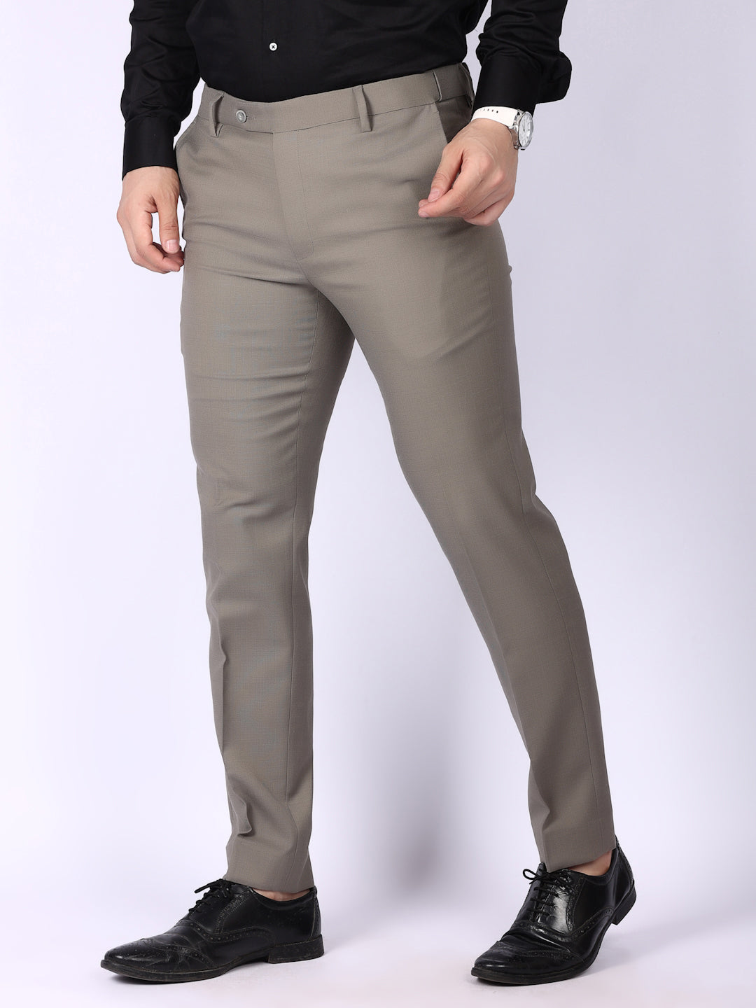 Medium Grey  Solid Regular Fit Formal Trousers