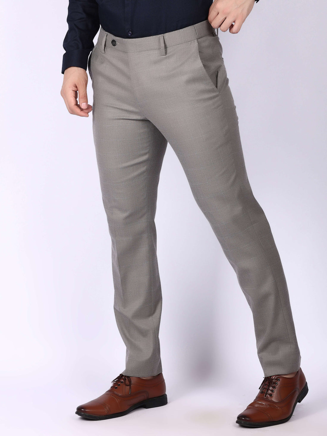 Medium Grey Solid Regular Fit Formal Trousers