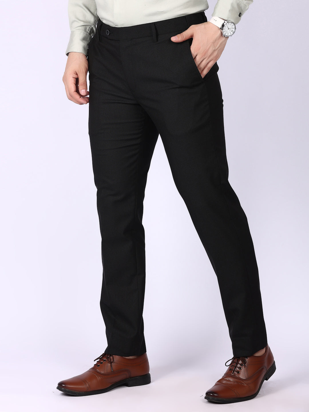 Black solid  Regular Fit Formal Trousers
