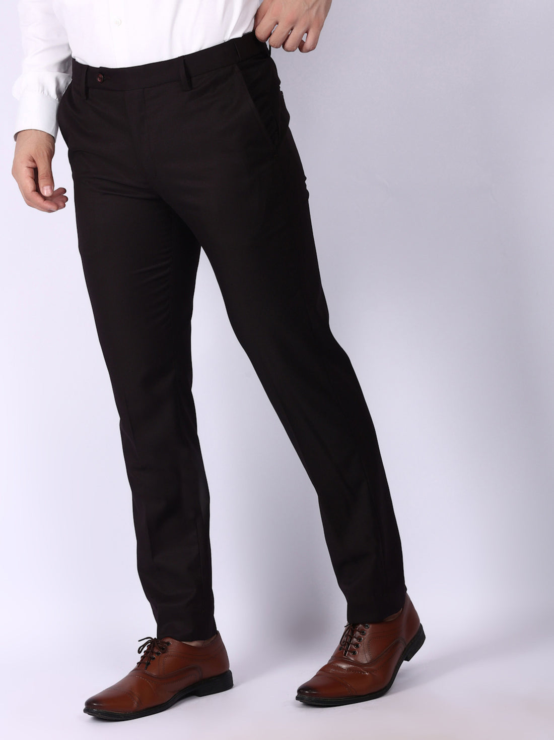 Wine Solid Regular Fit Formal Trousers