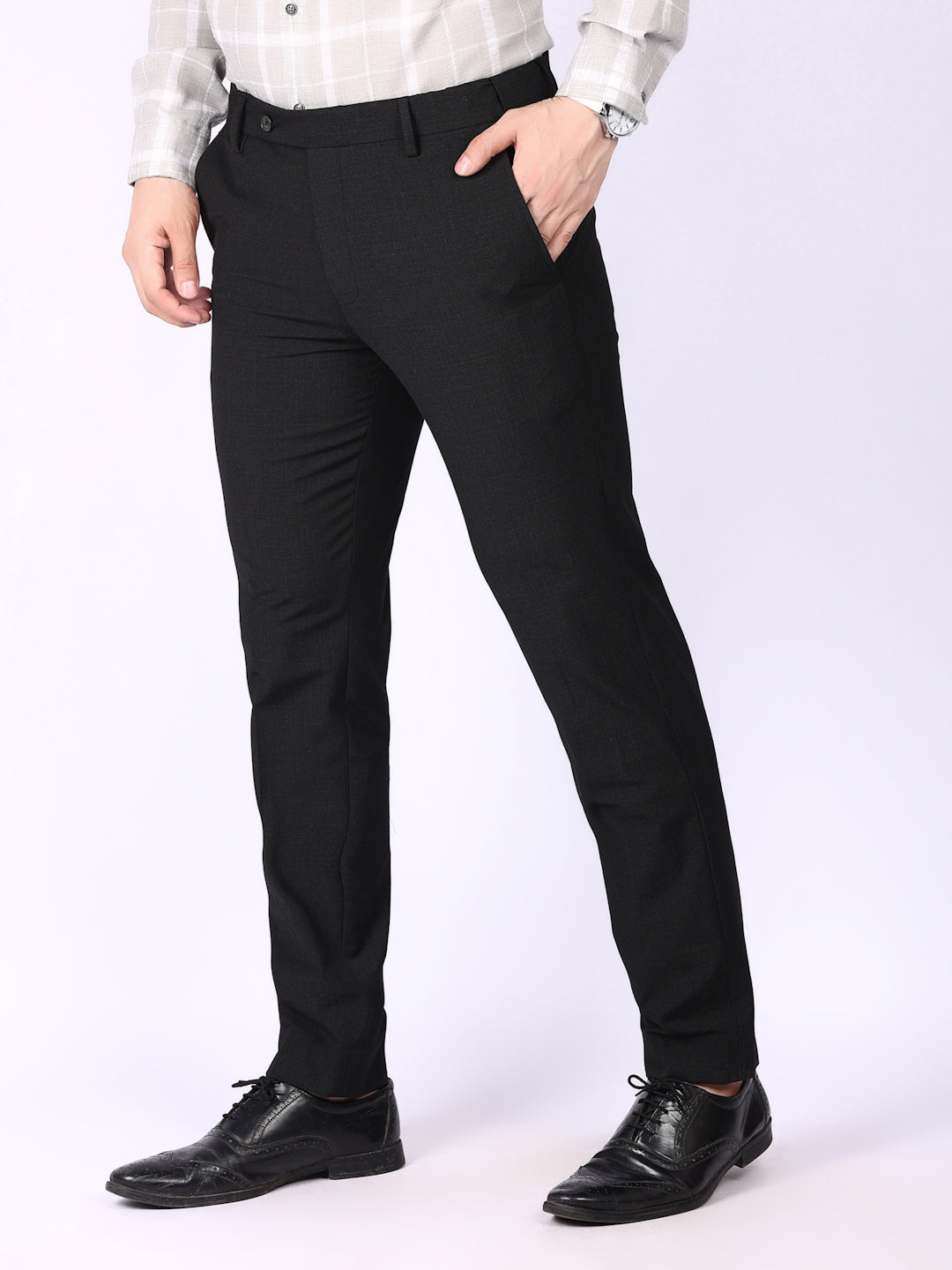 Black Solid Regular Fit Formal Trousers