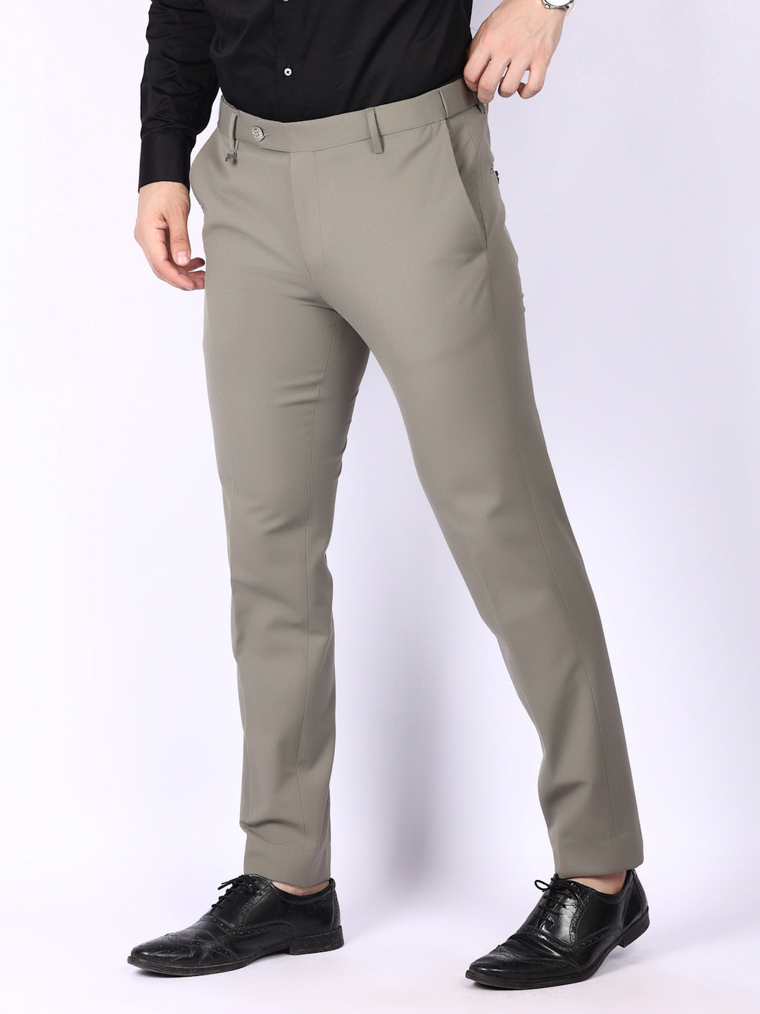 Grey Solid Regular Fit Formal Trousers