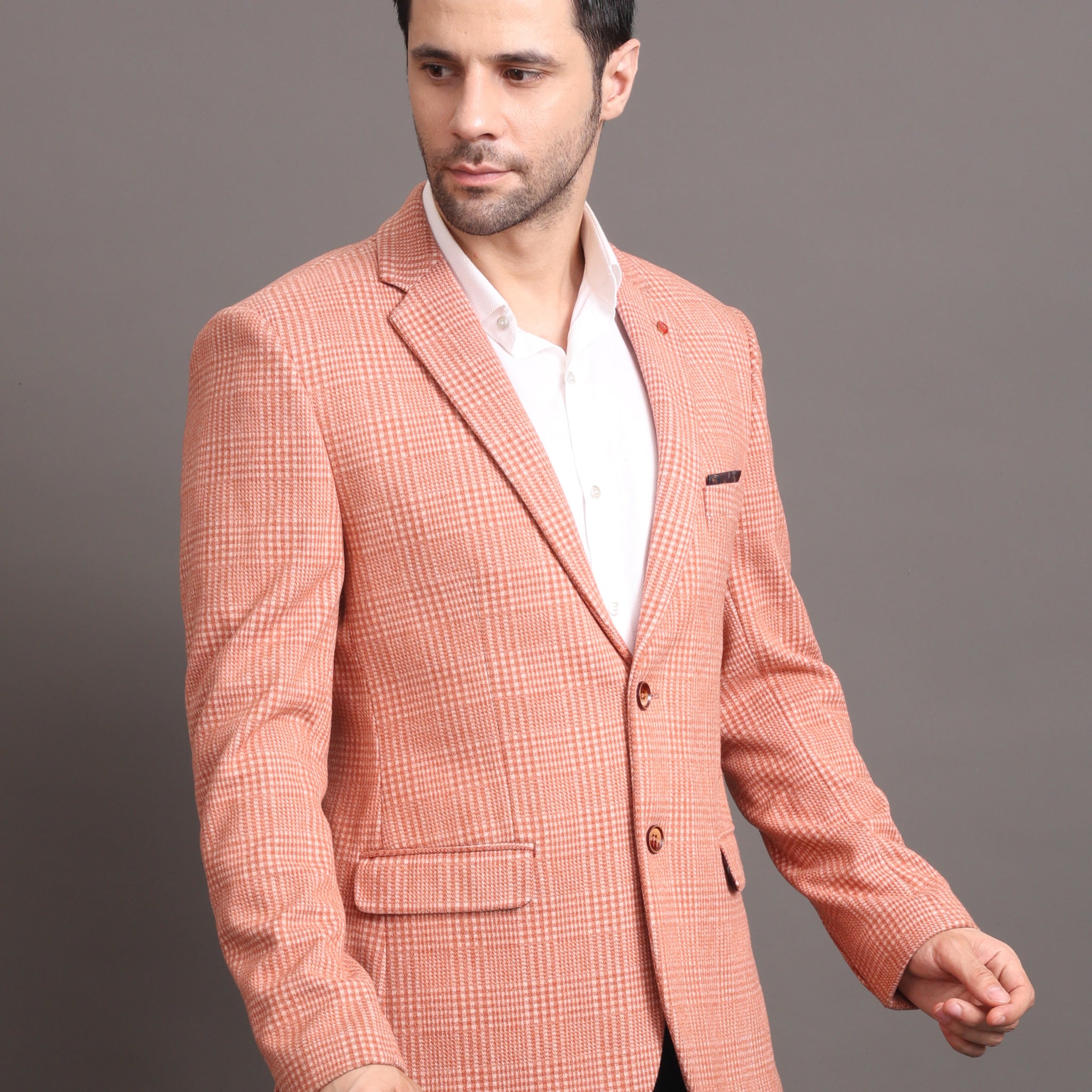 Men's Orange checked Tailored Fit Formal Blazer