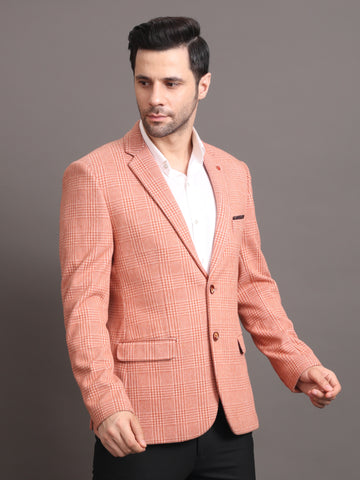 Men's Orange checked Tailored Fit Formal Blazer