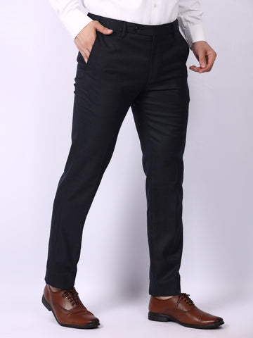 Navy Blue Solid Regular Fit Formal Trousers