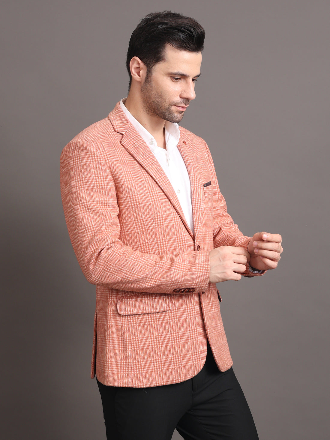 Men's Orange checked Tailored Fit Formal Blazer