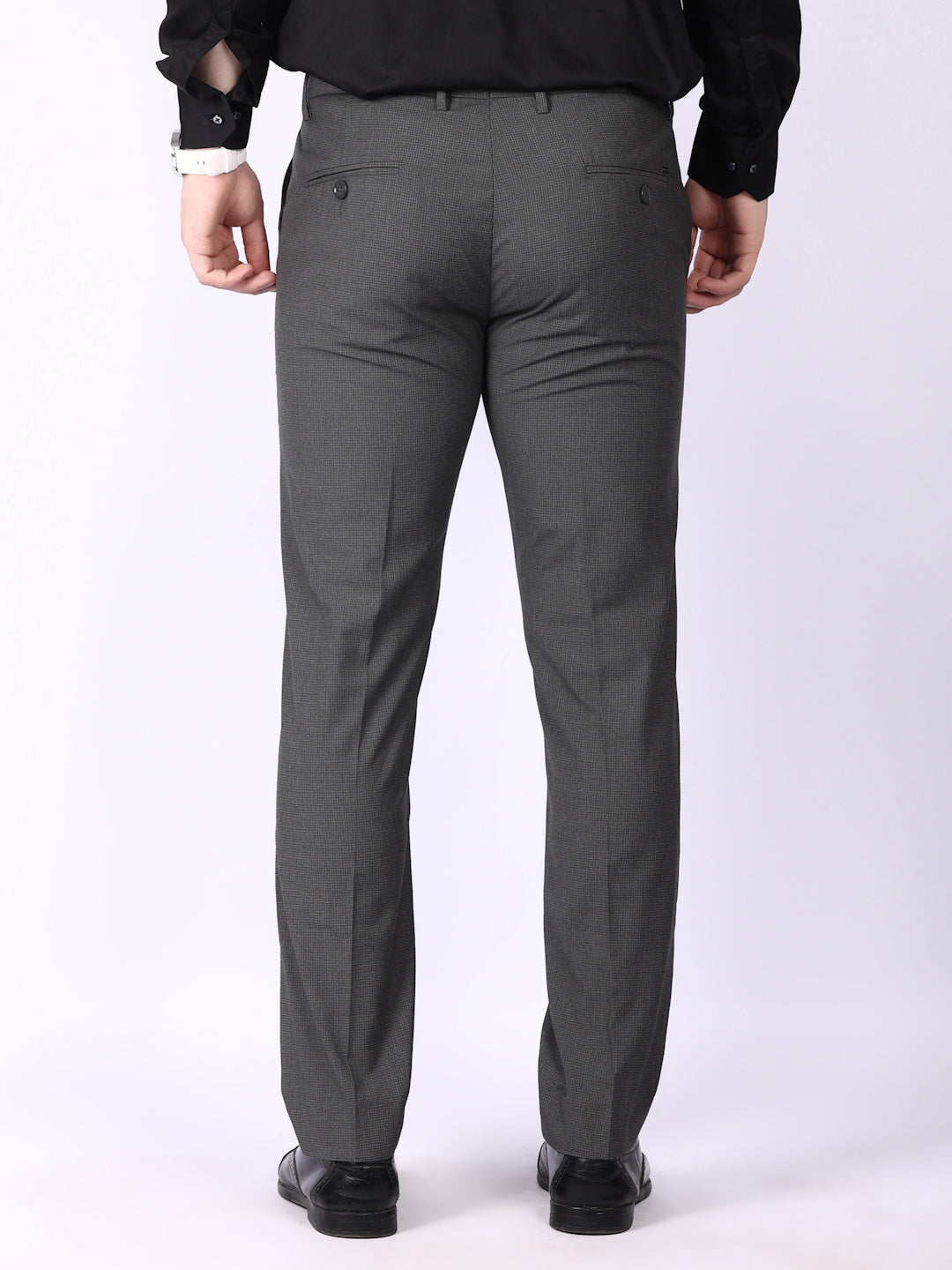 Dark Grey Solid Regular Fit Formal Trousers