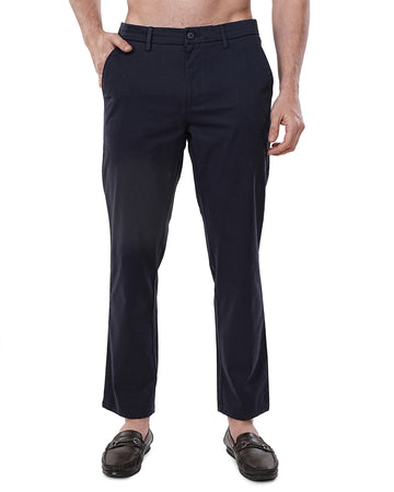 Men Navy Blue Solid Regular Fit Chinos